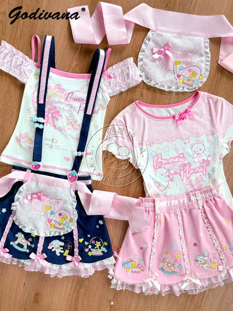 Embroidery Tshirt - Lolita Daughters Clothes Cute Printed Strapless