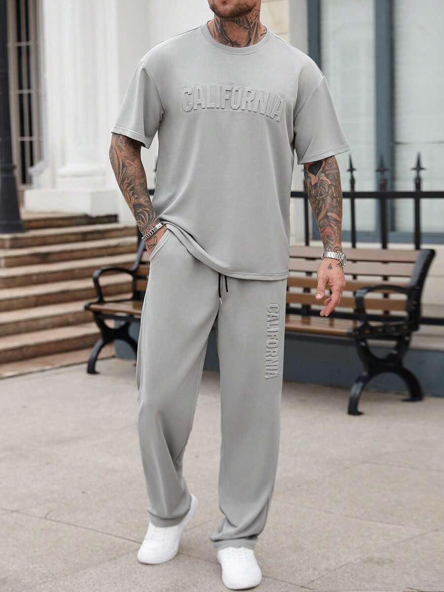 Embroidery Knit - Mens Casual Solid Color Letter Embossed