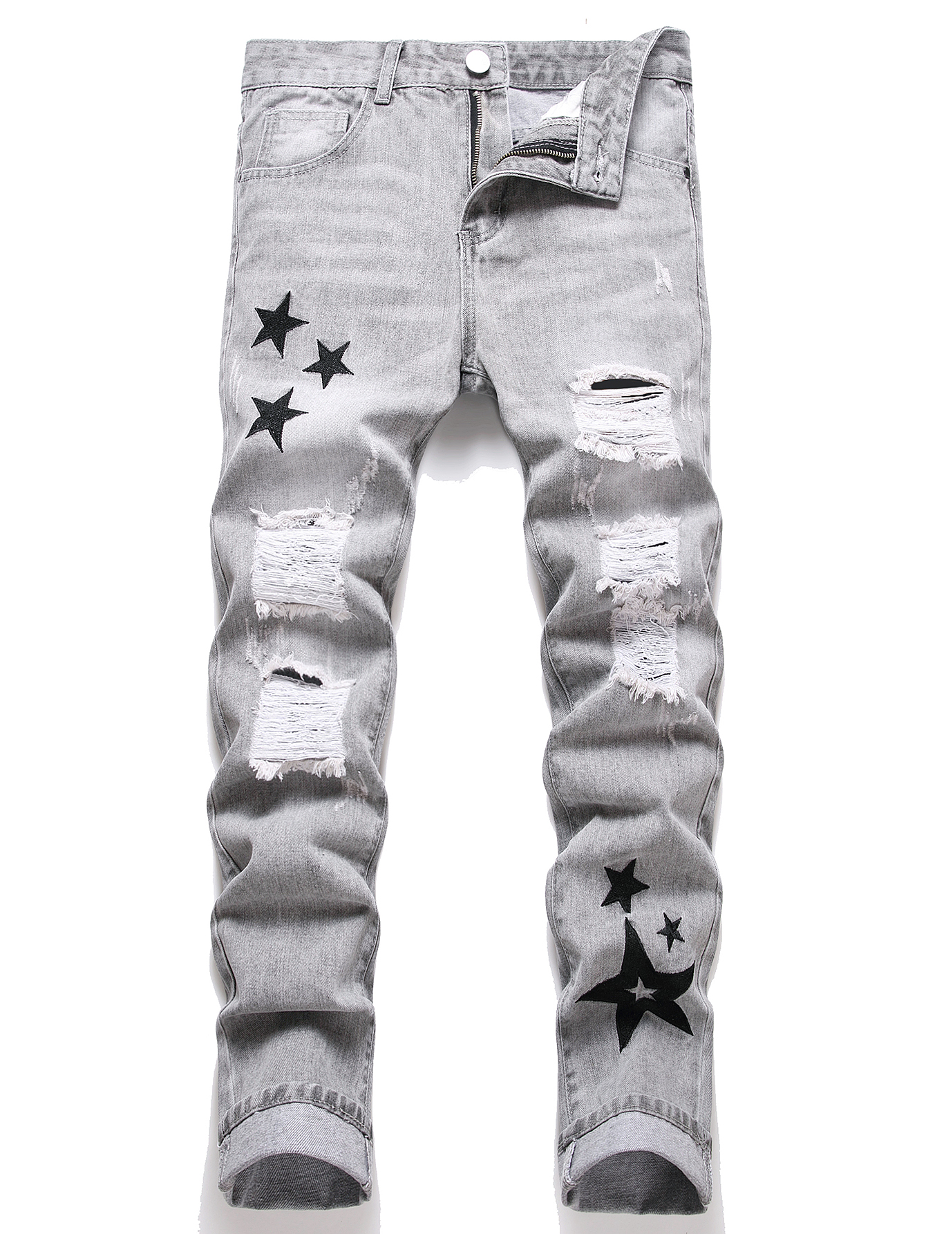 Y2K Men's Jeans - Trendy Gray  - Embroidery Effect incelemesi ve fiyatı