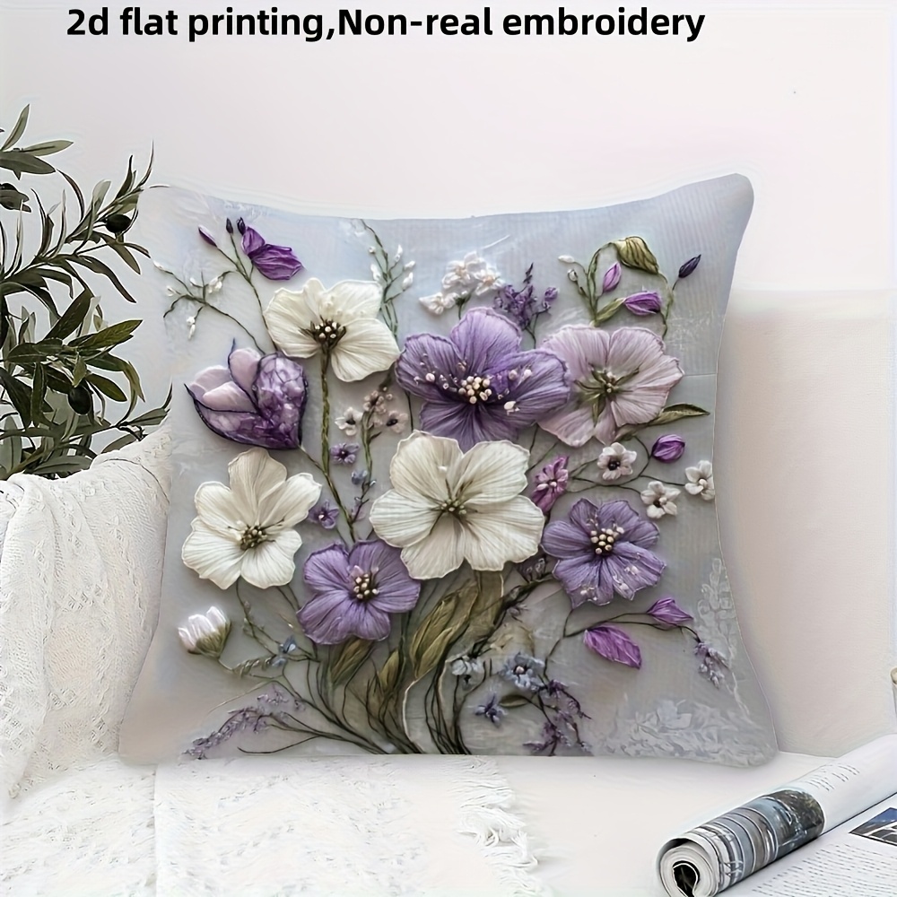 2D Effect Purple White Flower  - Embroidery Effect incelemesi ve fiyatı