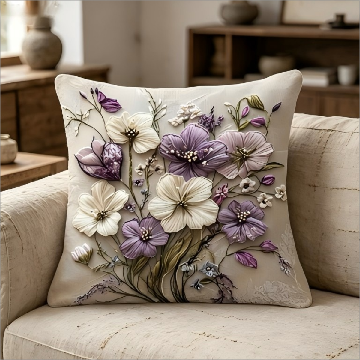 2D Effect Purple White Flower  - Embroidery Effect incelemesi ve fiyatı