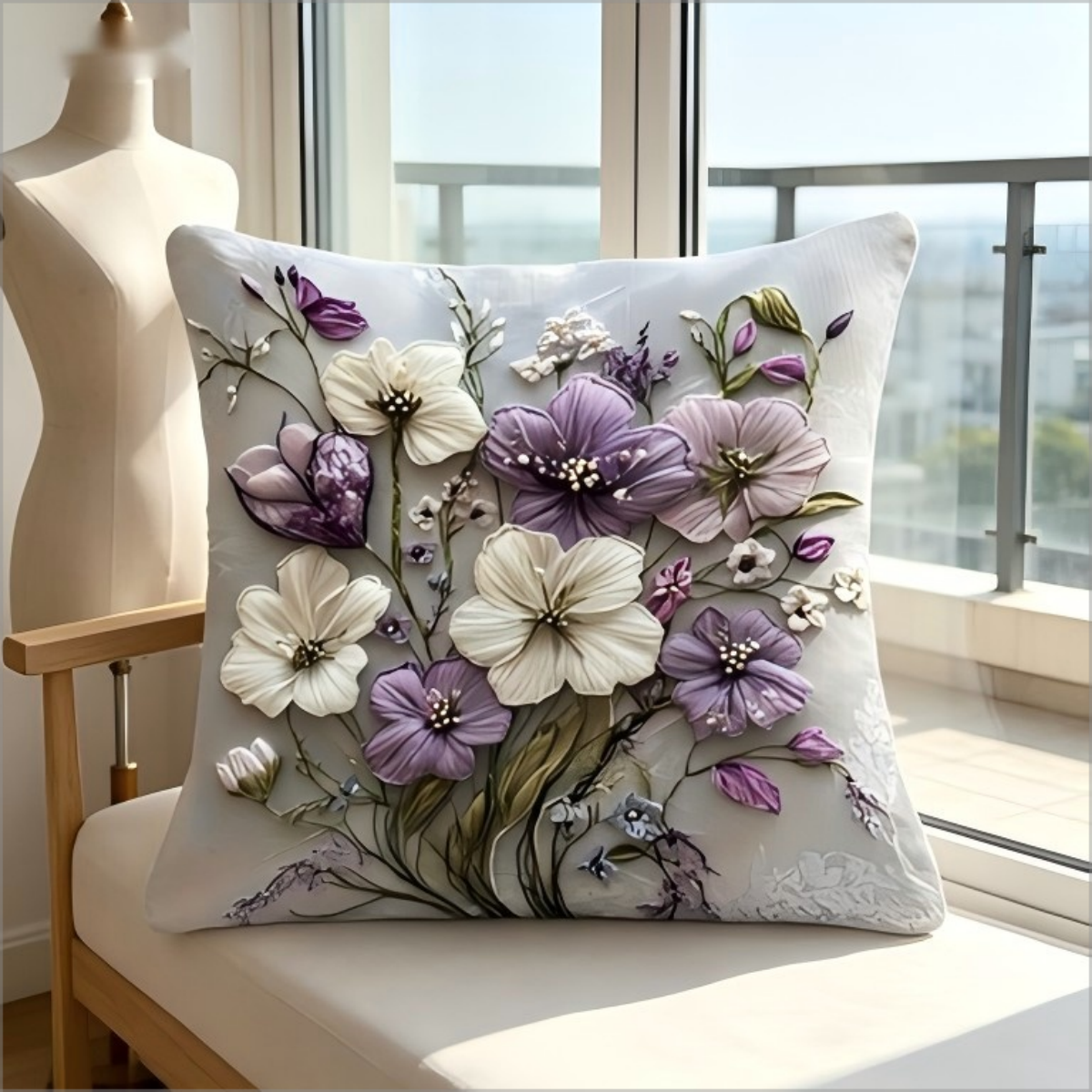 2D Effect Purple White Flower  - Embroidery Effect incelemesi ve fiyatı