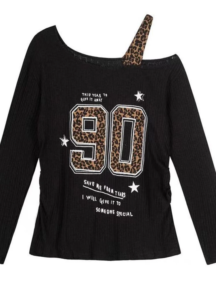 Y2K Patchwork Leopard Print T- - Embroidery Tshirt incelemesi ve fiyatı