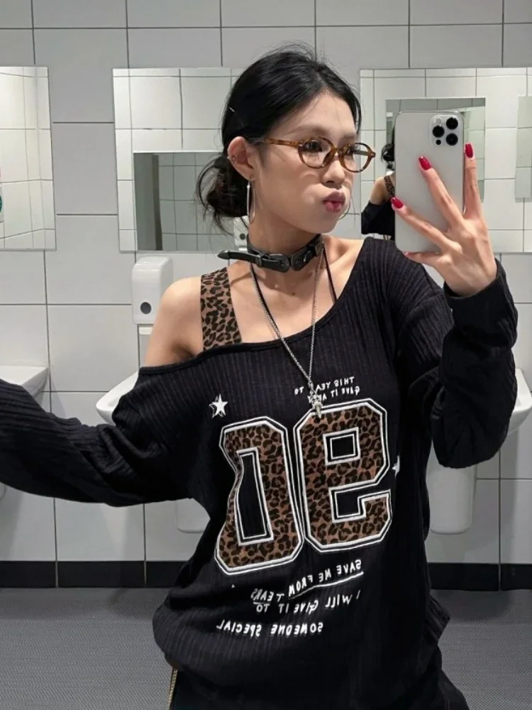 Y2K Patchwork Leopard Print T- - Embroidery Tshirt incelemesi ve fiyatı