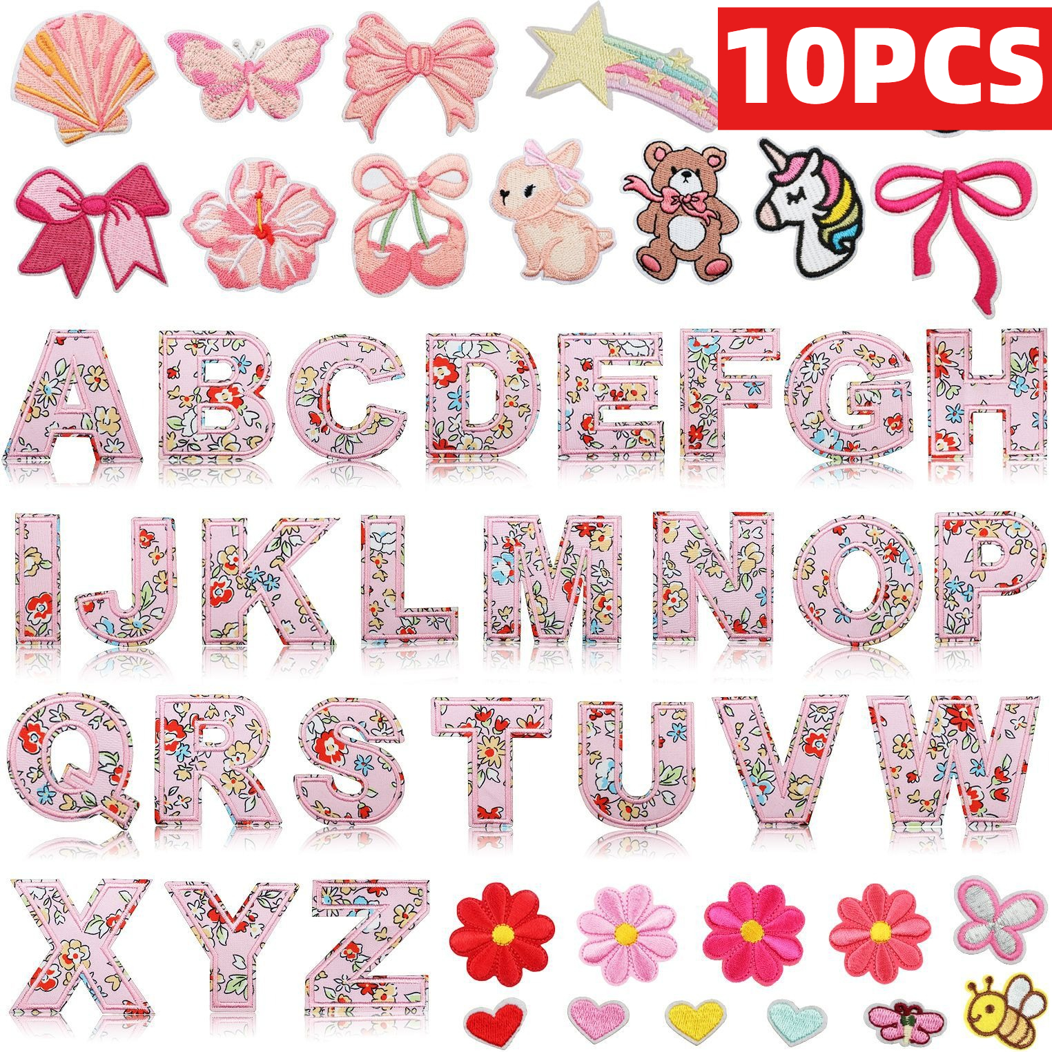 10PCS Cartoon Letter Pink Embr - Embroidery Alphabet Designs incelemesi ve fiyatı