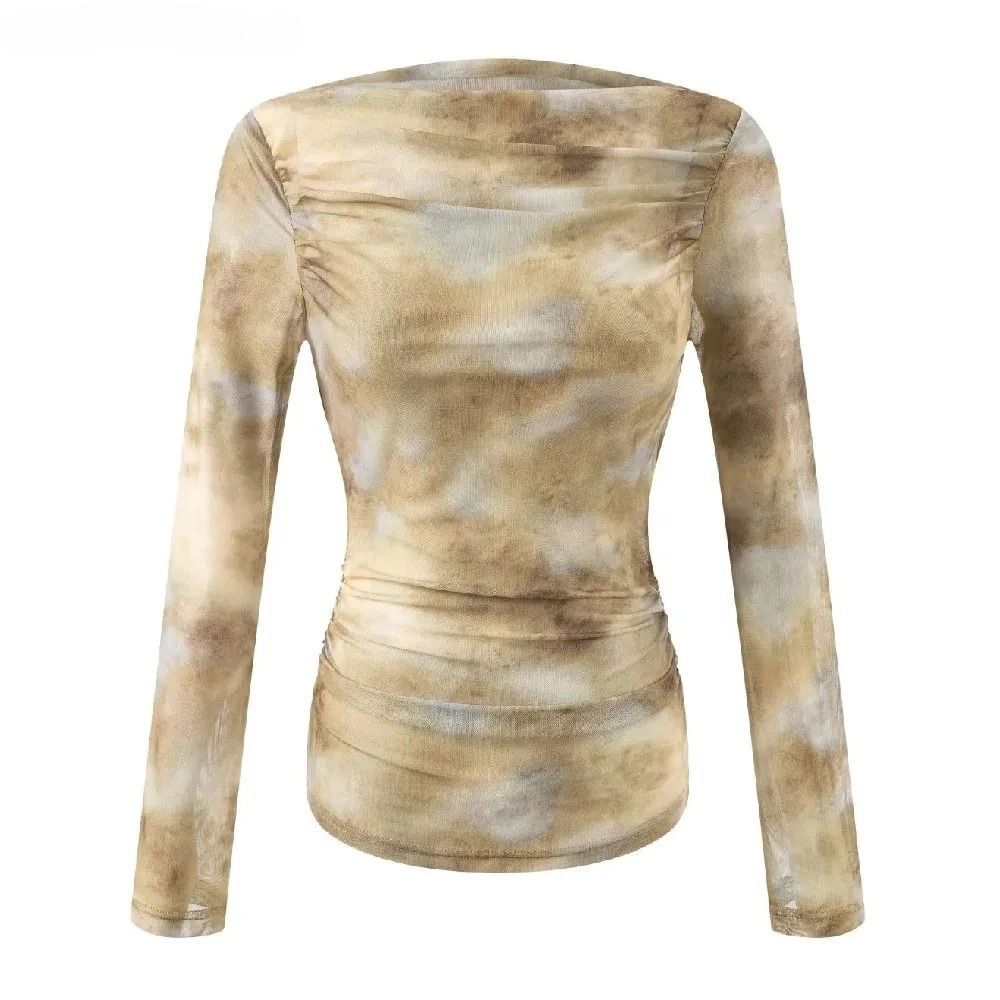 2025 Sexy Tie-Dye Print Ruched - Embroidery Tshirt incelemesi ve fiyatı